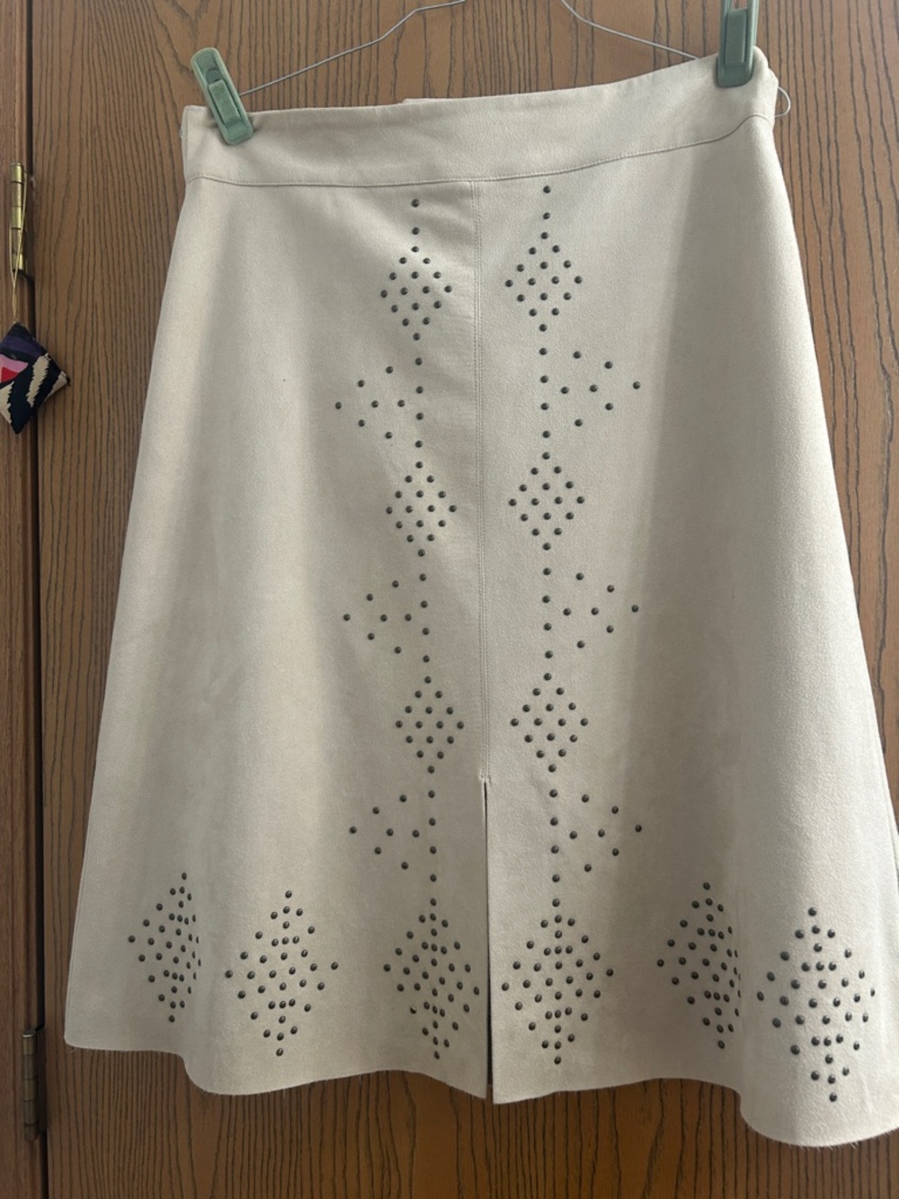 Chico's Cream A-Line Skirt with Perforated Diamond pattern  Detail Size 1 studs